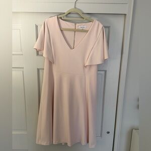 Calvin Klein Soft Pink Midi Dress with Flutter Sleeves
